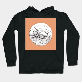 Surfing Abstract Ink Illustration with a coral  background Hoodie